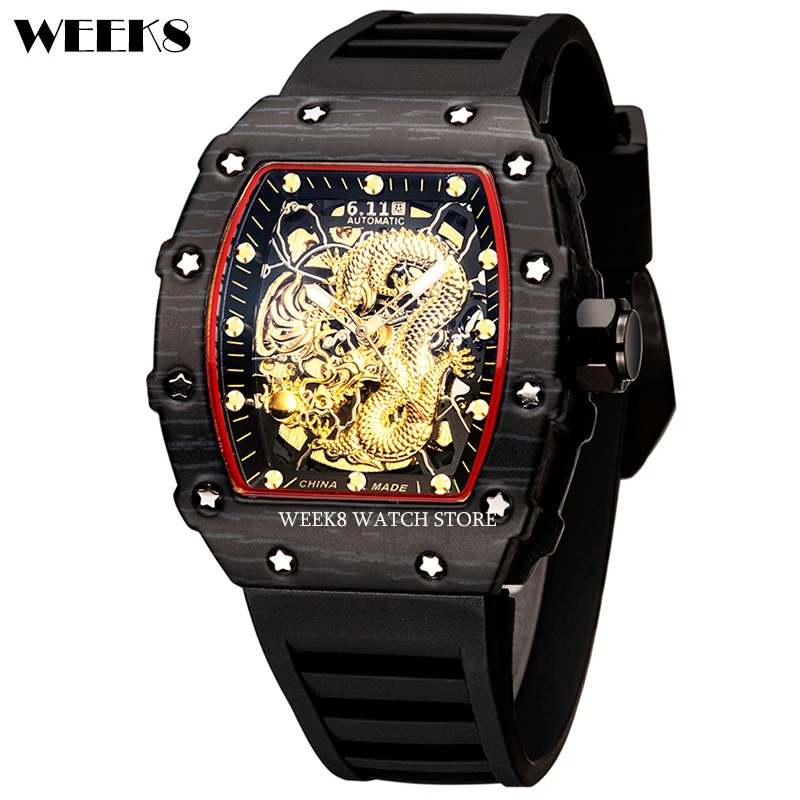 Luxury Automatic Mechanical Watch Famous Top Brand Men Hip Hop Mens Gold Watches Male Tonneau Clock Hombre Relogio Masculino 