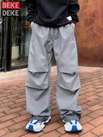 Vintage Mens Casual Pants Loose Fit Straight Trousers Drawstring High Street Hip Hop Personality New Spring Wide Leg Pants Male 1