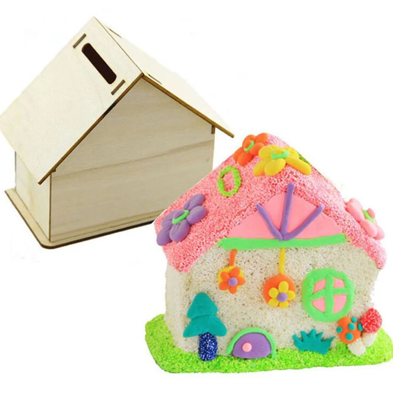 4pcs Wooden House Storage DIY Painting Blank Holder Money Candy Container Desktop Home Box Wood Color_voghion.com
