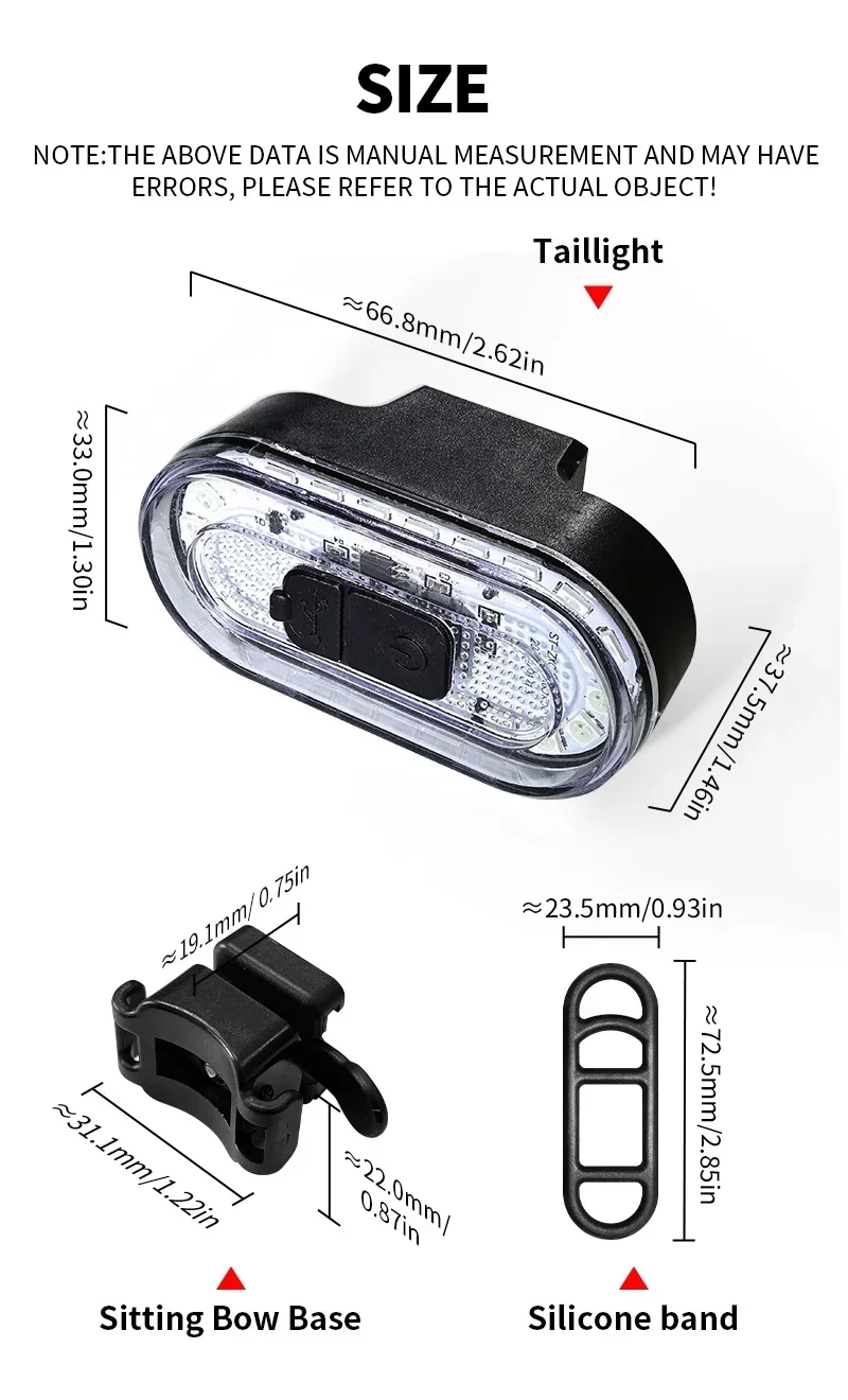 Bike Rear Tail Light 560 MAh Bicycle Lights Memory Mode Rainbow LED Warning Rech
