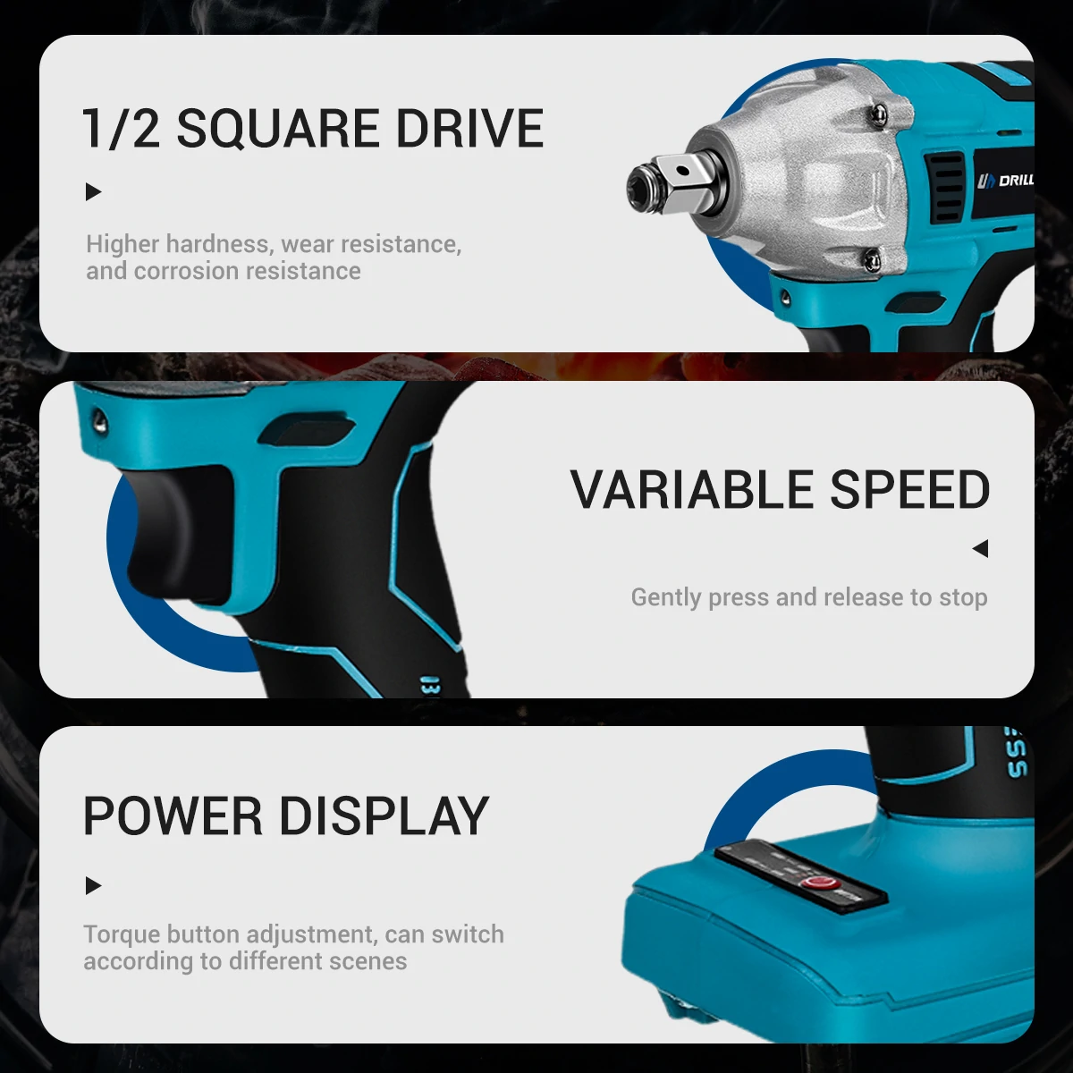 Drillpro Electric Power Tool Set 800N.M Electric Wrench Rotary Hammer 13mm Power Drill 125mm Angle Grinder For Mak 18V