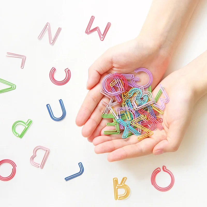 

26PCS Paper Clip Color Letter Bookmark Creative Cute Thickened Small Clip Metal Paper Clip Office Supplies Office Accessories