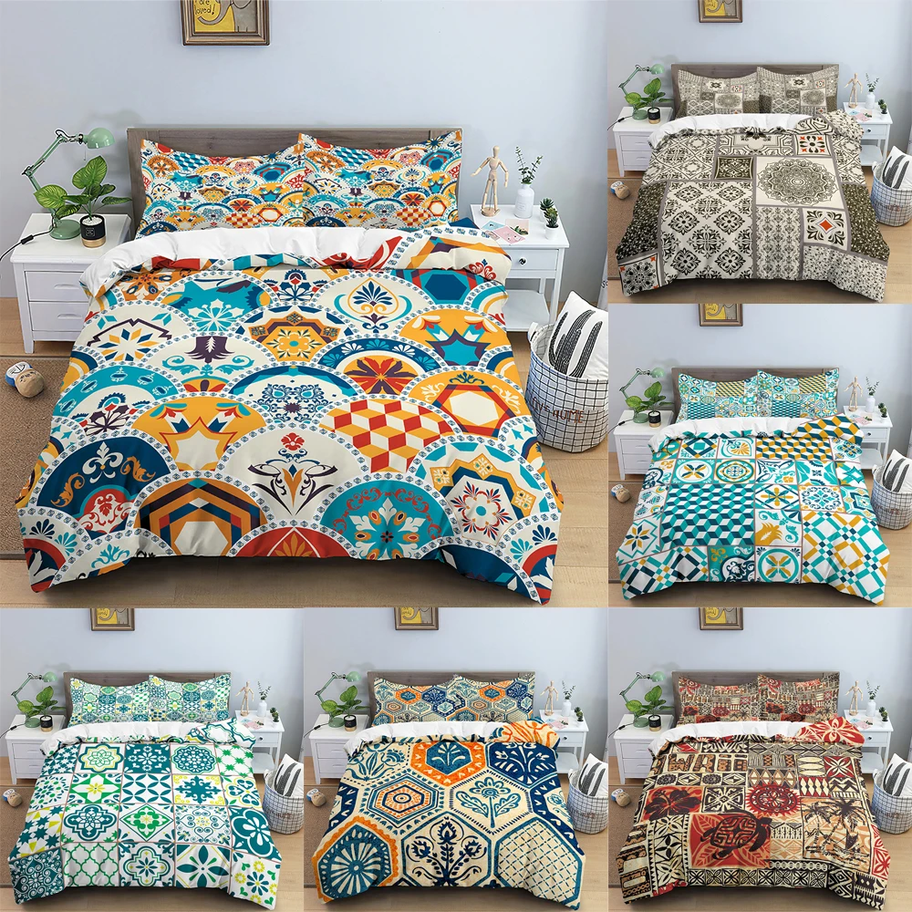 

LuxuryBedding Set 3D Geometric Mandala Duvet Cover Ethnic Quilt Cover With Zipper Queen Double Comforter Sets No Bed Sheet