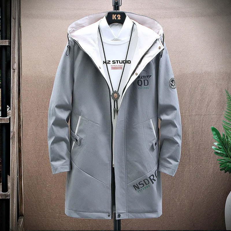 Fashion Men's woolen Coats Solid Color Single Breasted Lapel Long Coat Jacket Casual Overcoat Casual Trench Spring and Autumn