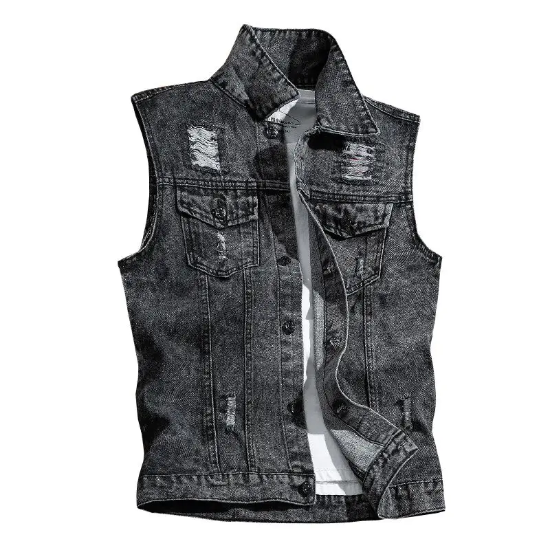 New 2024 Spring Autumn Men Lapel Denim Vest Mens Casual Sleeveless Jeans Jacket Male Streetwear Solid Color Waistcoat D706 6