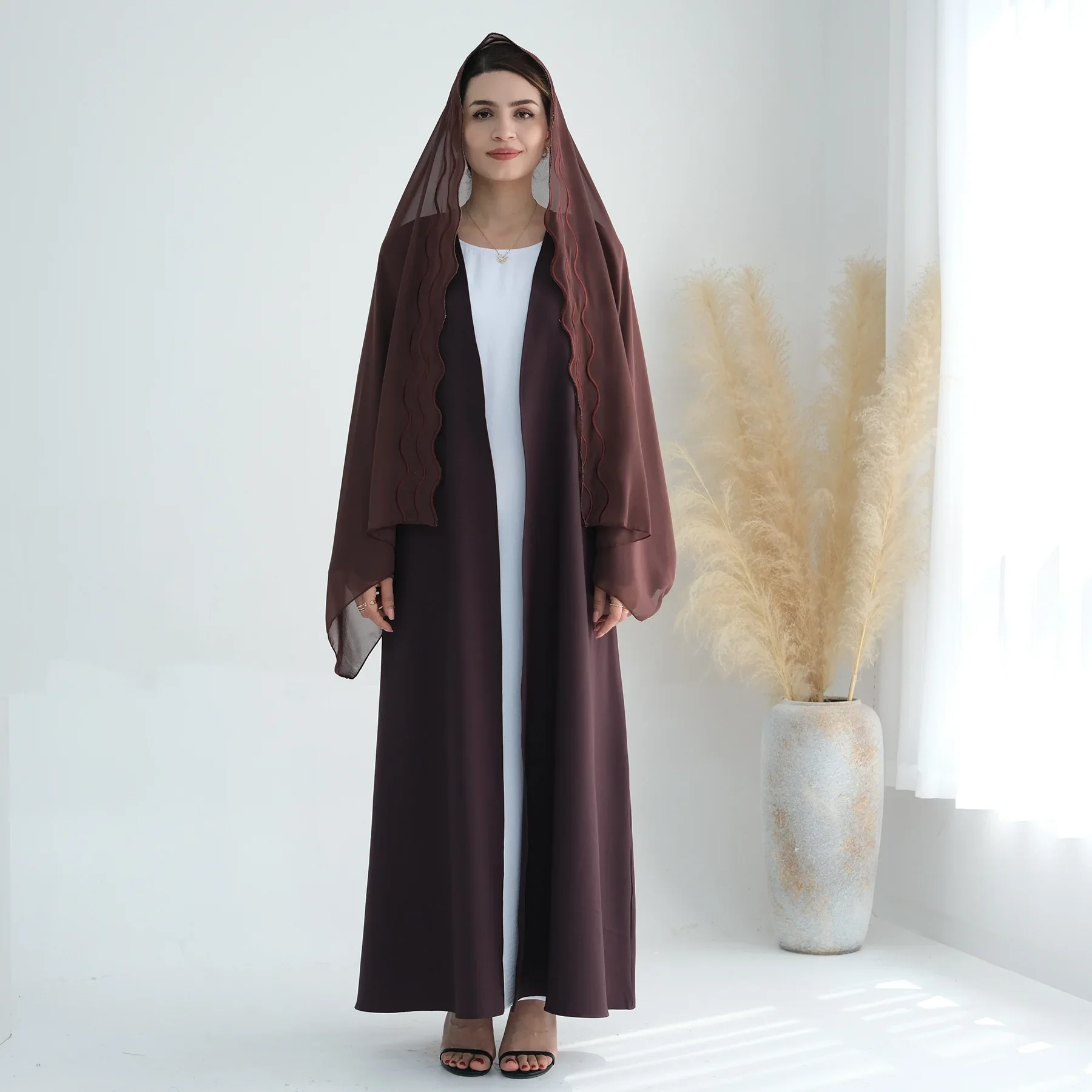 Embroidery Open Abaya and Hijab Scarf Set Muslim Party Dress Eid Abayas for Women Dubai Luxury Turkey Islam Kaftan Arabic Kimono