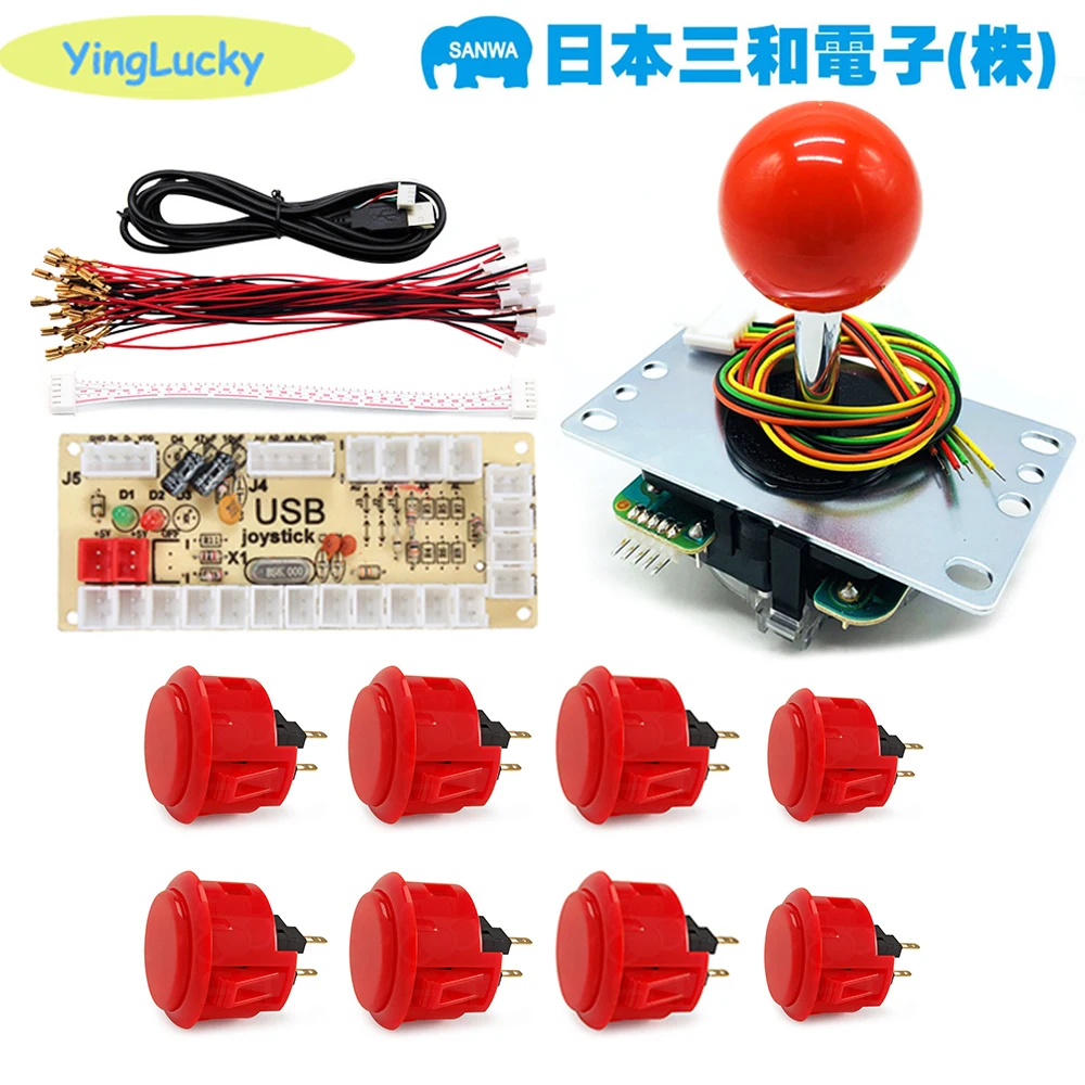 Original JapanArcade Sanwa Kit  Zero Delay ARCADE USB Encoder  Arcade Joystick with OBSF 30MM buttons Joystick for PC PS2 PS3 PI