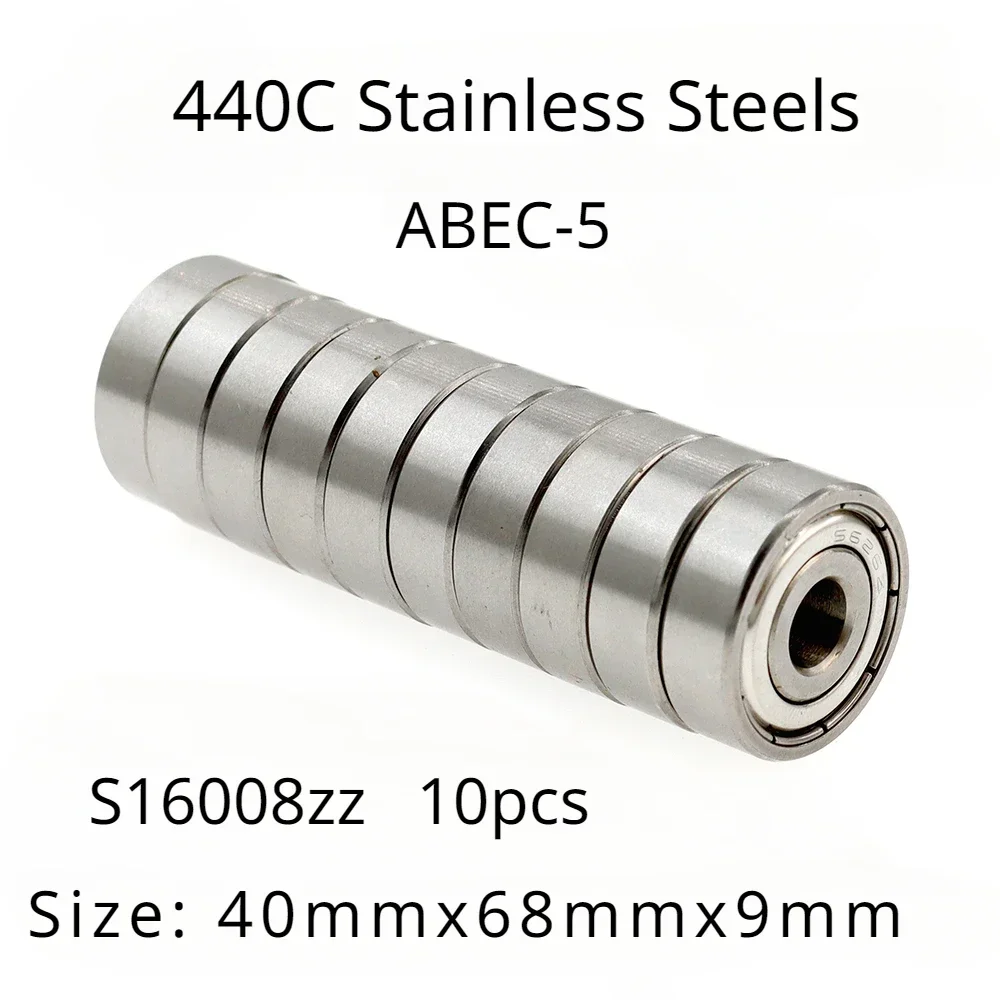 

Veekaft High Performance 440C Stainless Steels ABEC-5 Deep Groove Ball Bearings - S16008zz of 10pcs Size:40mmx68mmx9mm