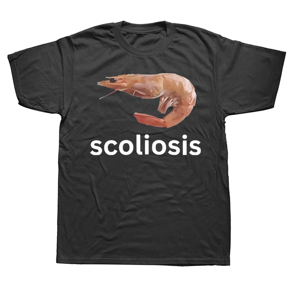 2025 Skoliose Lustiges Garnelen-Meme Grafik-T-Shirt für Herren und Damen, Modisches Freizeit-T-Shirt aus 100% Baumwolle, Locker Geschnittenes Oversize-T-Shirt