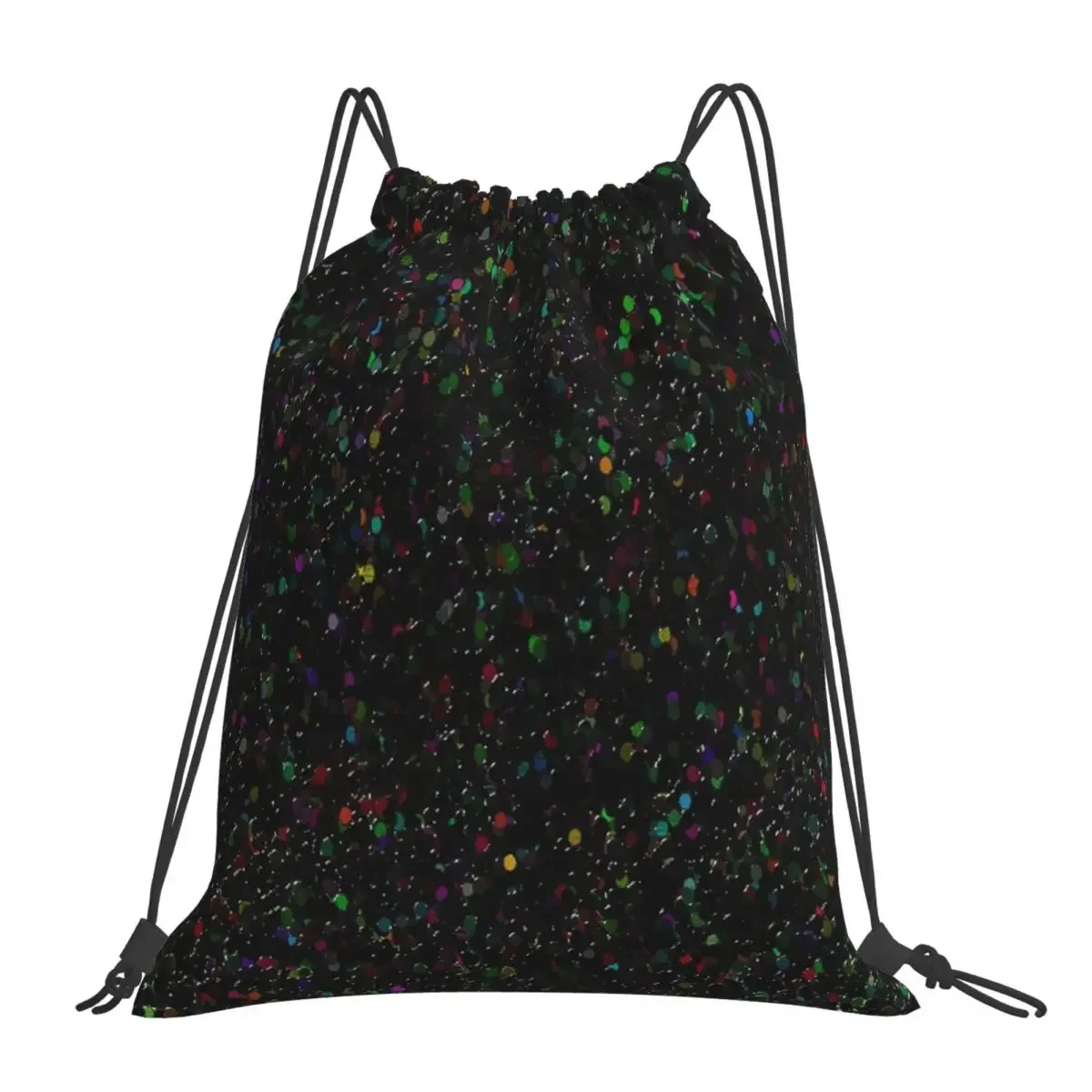 

BLACK GLITTER Backpacks Casual Portable Drawstring Bags Drawstring Bundle Pocket Sports Bag BookBag For Travel Students