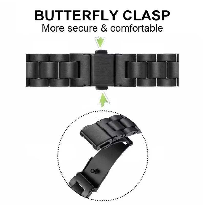 Premium Stainless Steel 22mm Smartwatch Strap with Metal Folding Clasp