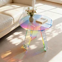 Table d'appoint ronde irisée, petit espace, Table d'appoint en acrylique, meubles pour la maison, le salon, le café 1