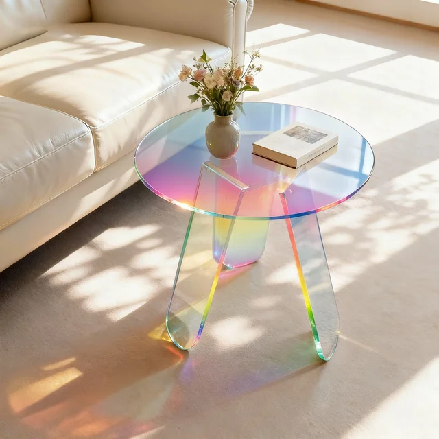 Table d'appoint ronde irisée, petit espace, Table d'appoint en acrylique, meubles pour la maison, le salon, le café 1