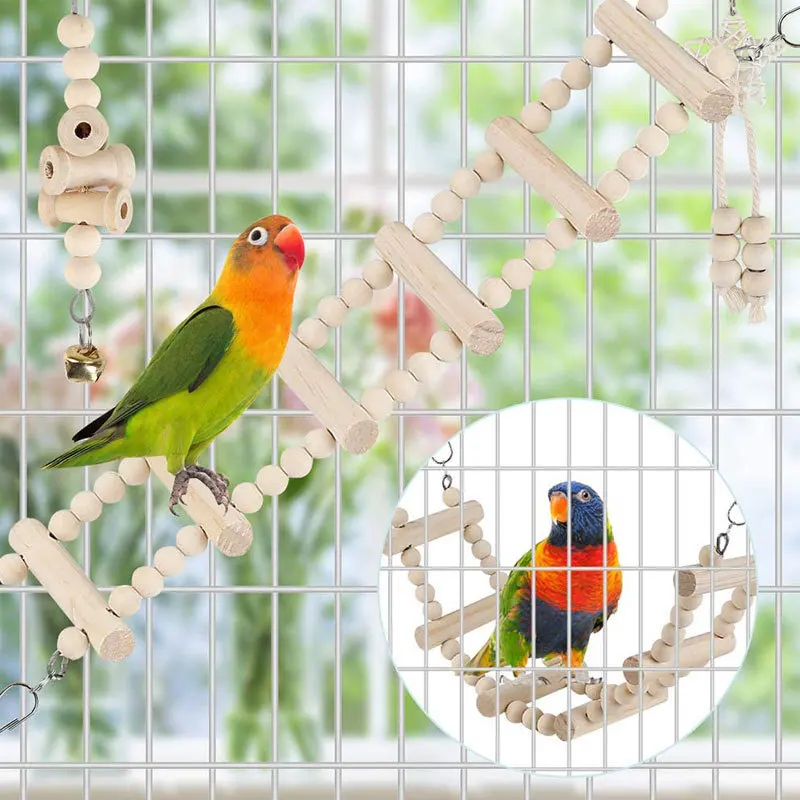 Set Combination Parrot Bird Toys Wood Articles Bite Pet Bird Toys Parrot Training Toy Swing Ball Bell Standi 9PCS