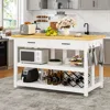 47.3" Solid Rubberwood Kitchen Island with Power Outlets - Extra Large Work Surface, 2 Drawers & Open Shelves Storage Cabinet 1