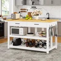 47.3" Solid Rubberwood Kitchen Island with Power Outlets - Extra Large Work Surface, 2 Drawers & Open Shelves Storage Cabinet 1