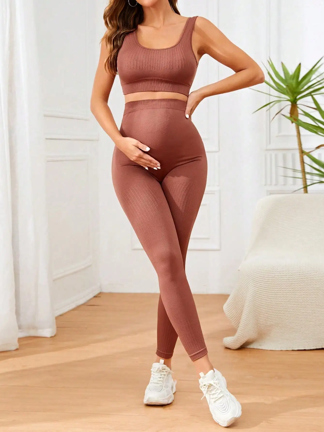 Women's Maternity 2 Piece Outfit Set Bra Shorts for Pregnancy Yoga workout Lounge Wear Sets