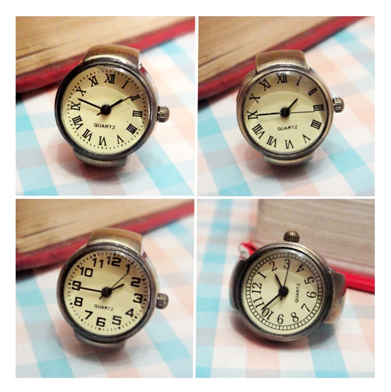 Modni stil 2025 mini roza prstna ura iz zlitine z elastičnim paščkom, retro rimska kvarčna ura z obročem za moške in ženske_voghion.com