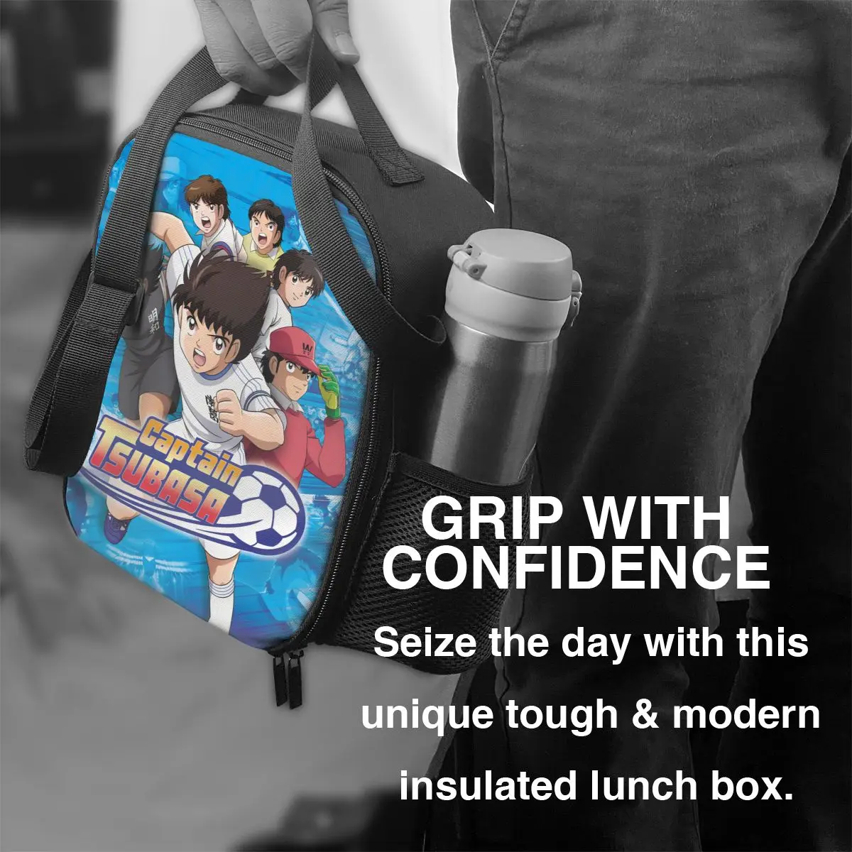 Custom Japan Football Manga Captain Tsubasa Lunch Bag Women Cooler Thermal Insulated Lunch Box for Kids School 3