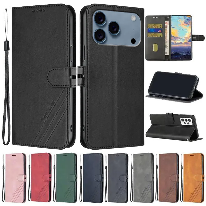 Leather Flip Wallet Case for iPhone - Magnetic Closure and Sleek Design
