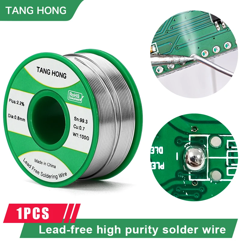 

TANG HONG 50/100g Sn99.3Cu0.7 0.6/0.8/1.0/1.2mm High Purity Environmentally Friendly Lead-free Tin Wire Lead-Free Solder Wire