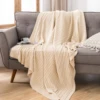 Battilo Cotton Knitted Throw Blanket for Bed Soft&Cozy Sofa Blanket Solid Cable Knit Throws Large Heavyweight Decorative Blanket 4