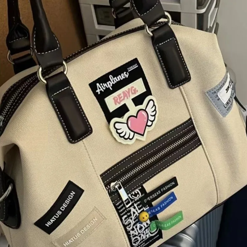 JIAERDI Vintage Creative Label Tote Bag Women Zipper Large Capacity Handbag Ladies Soft Casual Commute Travel Crossbody Bag 2025