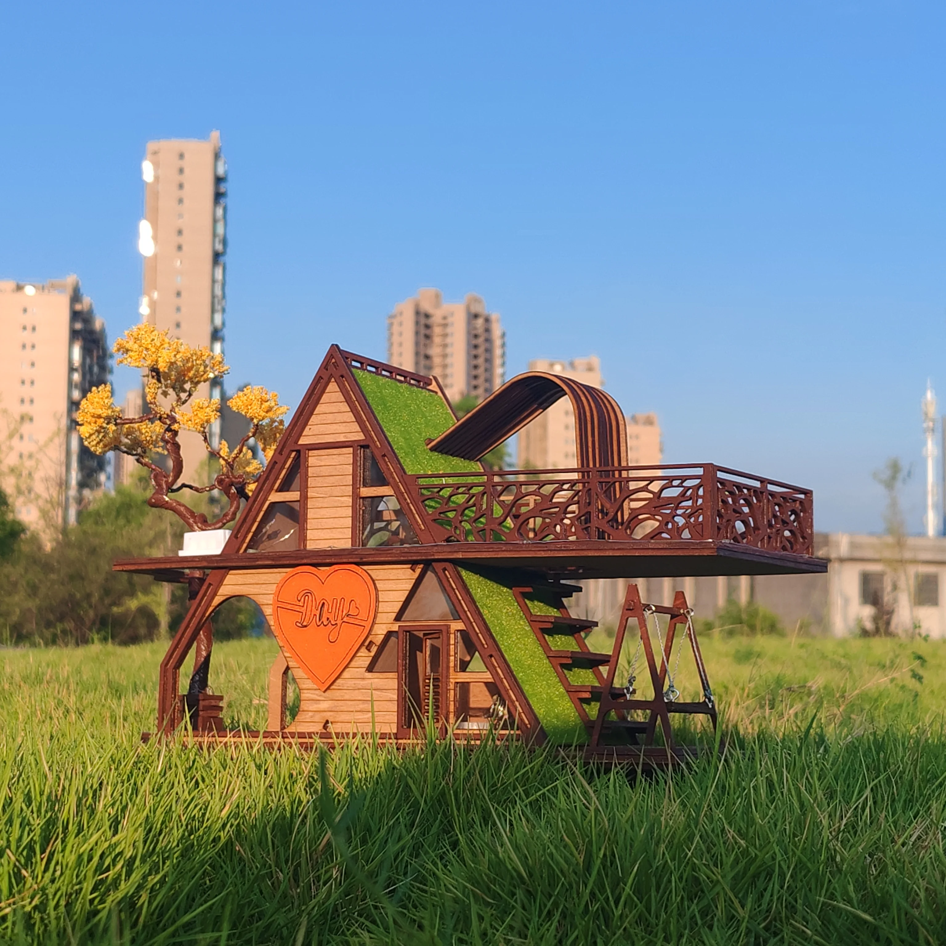 DIY Wooden Miniature Model Kit Tree House Cottage Casa Doll Houses 3D Puzzle Dollhouse With Furniture for Friends Birthday Gifts 3