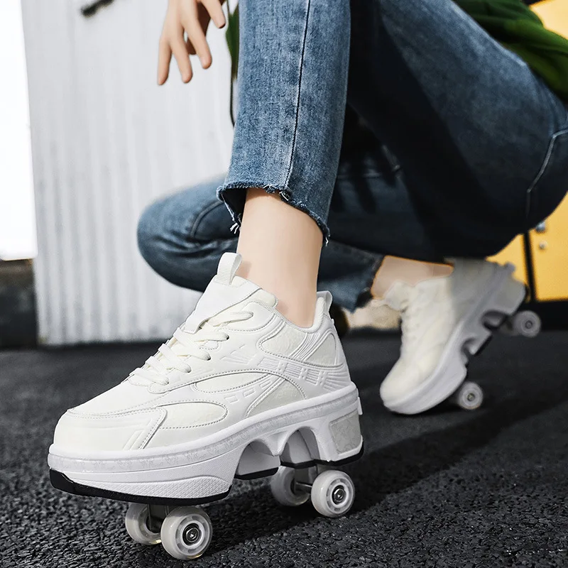 Figure Skating Tiktok Rollerblade Shoes Double-Row Deform Wheel