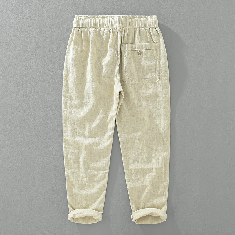 2024 Spring New Cotton Linen Harem Pants Men Solid Color Casual Thin Breathable Trousers