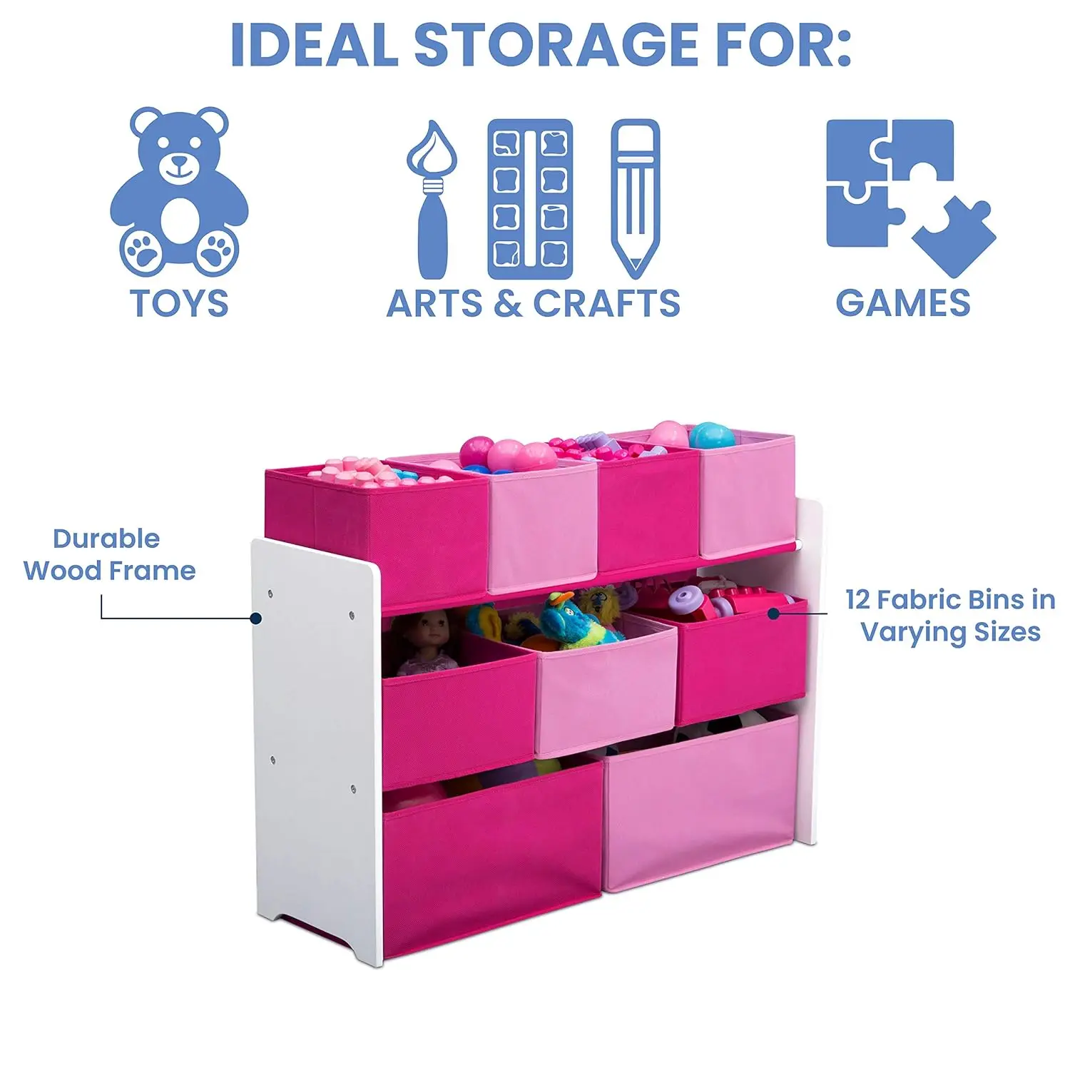 Children Deluxe Multi-Bin Toy Organizer with Storage Bins, White/Pink Bins， home organization and storage 5