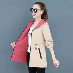 2024 New Autumn Women's Jacket Double-sided Windbreaker Female Long Sleeve Jackets Hooded Casual Basic Coat Loose Outerwear