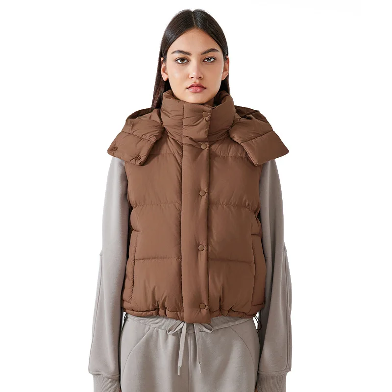 Mermaid Curve Winter Vertical Collar Down Jacket Vest Women's Short Commuting Casual Detachable Hooded Warm Jacket