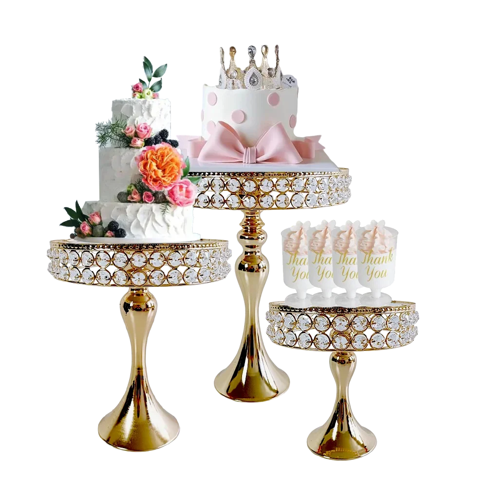 Gold Silver Antique Acrylic Round Cake Stand Set Wedding Birthday Party Dessert Pedestal Display Plate Food Service 1Pcs/lot