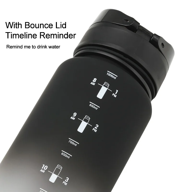 Water Bottle Sports Water Bottle Sports Bottle Plastic Water Bottle Plastic Cup 500/1000ml Sport Water Bottle BPA Free With Bounce Lid Time Marker Leak-proof Frosted Tritan Plastic Cup for Outdoor Fitness Gym