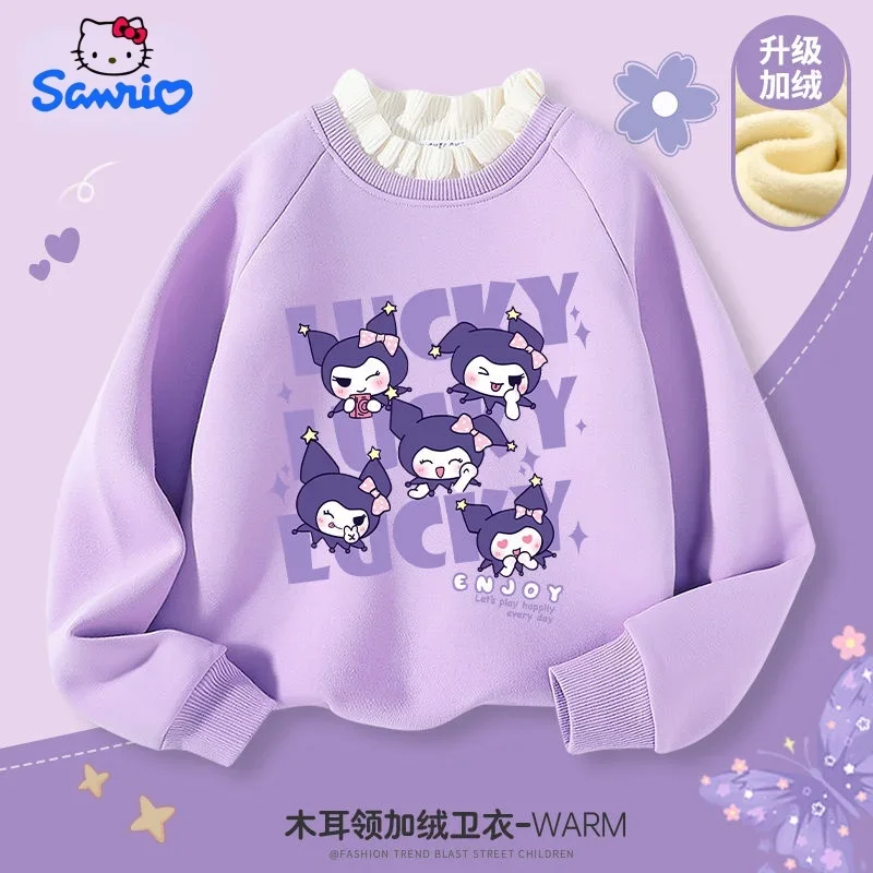 

Sanrio pure cotton children's sweatshirt cute Kuromi winter velvet thickened warm fashion trend girls anime cartoon top gift