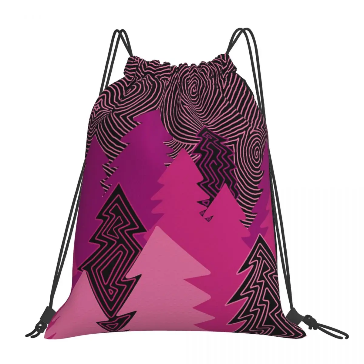 

Pink Pine Forest Backpacks Fashion Portable Drawstring Bags Drawstring Bundle Pocket Sports Bag BookBag For Travel Students