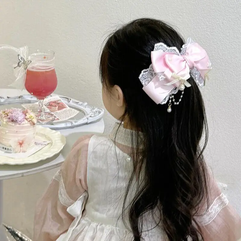 Lolita Bow Lace Hair Clip Headpiece Cosplay Headwear Women Hair Accessories Lolita Handmade Lace Pearl Band Headband Bow hair accessory hair clip hair headdress bridal headwear