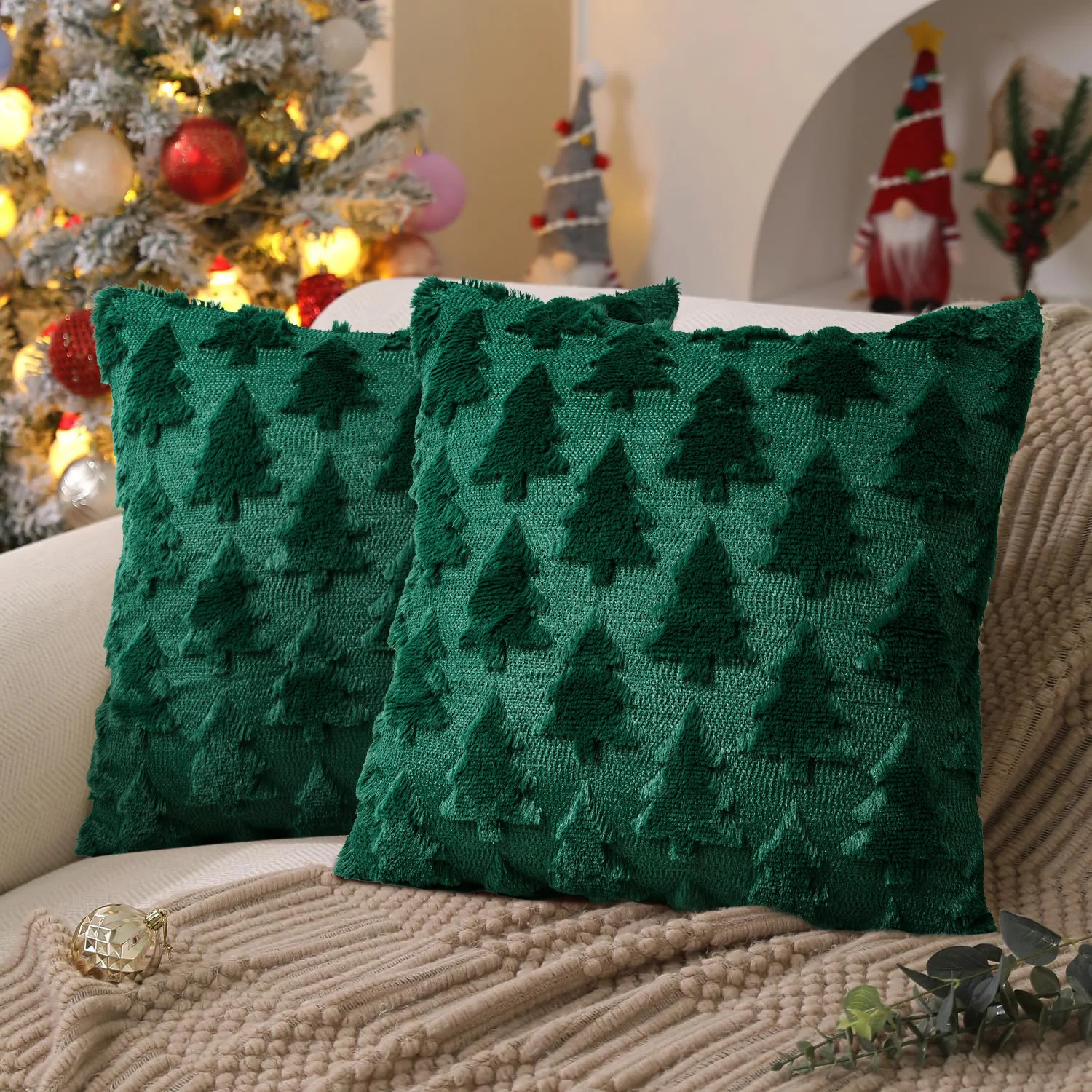Green Christmas Throw Pillow Cover Image 7
