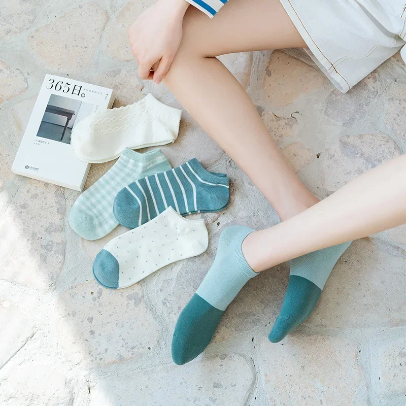 

1/5 Pairs Women's Socks Cotton Green Forest Series Design High Quality Casual Sport Short Girl Gift Ankle Socks 1 Set