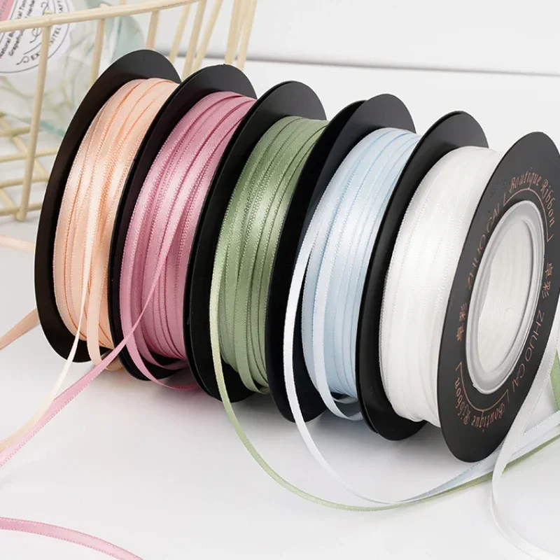 50yards/roll 1/8" 3mm Double Face Silk Satin Ribbon Polyester Tapes Both Sides Handmade Diy Glossy Bows Christmas Decoration
