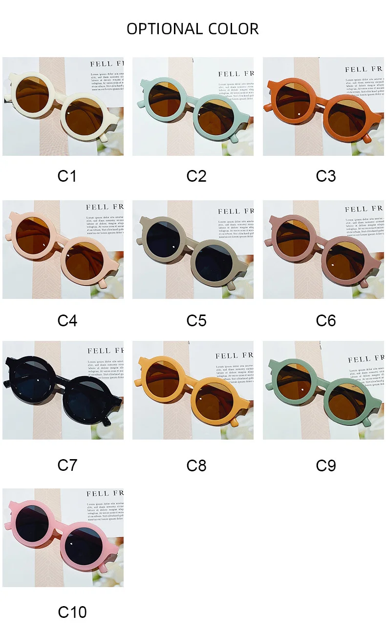Free shipping children's color round frame light PC cute small face sunglasses