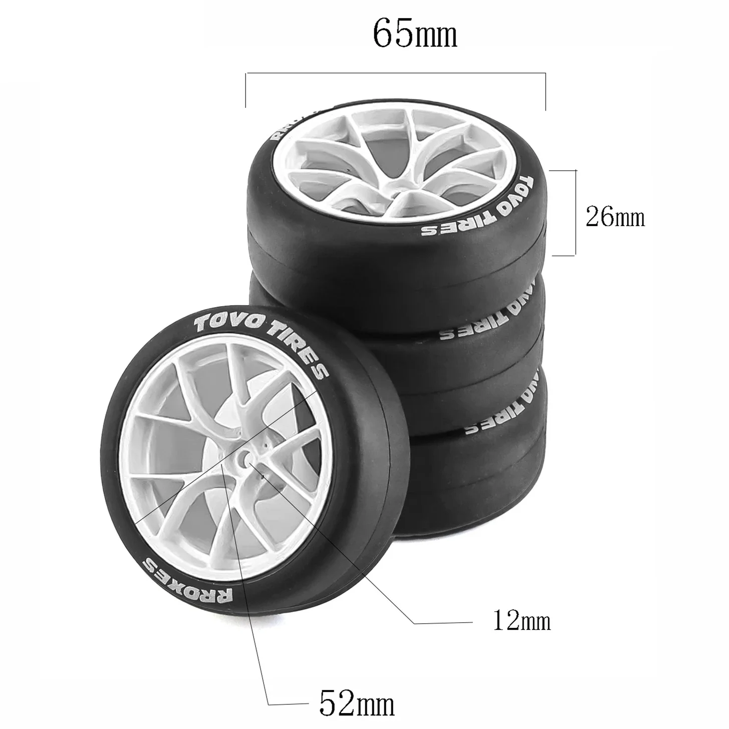 4 Pneus Dérive Légers 1/10 Pour RC Tamiya TT01 - Diamètre 63 Mm - Neufs