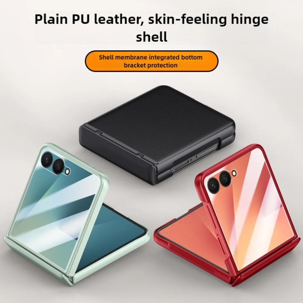 Premium PU Leather Hinge Phone Case with Built-in Screen Protector - Shockproof Protective Cover