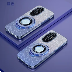 Glitter Plating Magnetic Holder Soft Silicone Phone Case for Honor 200 Lite (Blue)