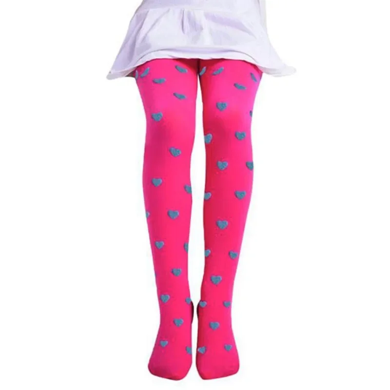 Kids Girls Footed Heart Dots Tights Stocking Ballet Candy Colors Velvet Tights Stocking 3-8Y