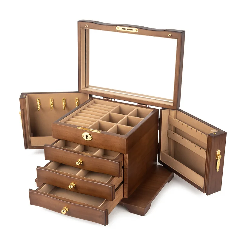 Large Jewelry Box Wood Ring Bracelet Earrings Jewelry Boxes Organizer Drawer Necklace Tray Display Accessories Storage Organizer