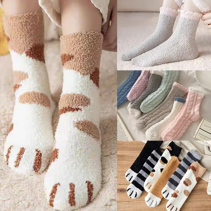 

Зимние милые носки из овечьей кожи с мультяшным рисунком для женщин, милые флисовые теплые носки с 3d рисунком собачьей кошачьей лапы, забавные плюшевые носки, носки для сна