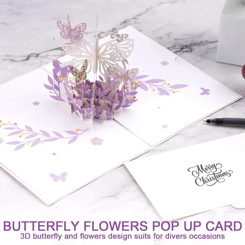 Purple Butterfly Birthday PopUp Card Butterfly Flower Basket 3D Greeting Cards For Women Girl Daughter Mothers Day