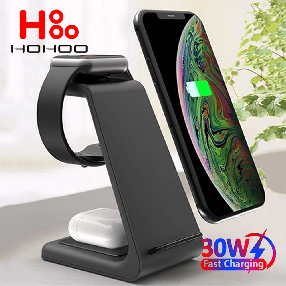 3 In 1 Wireless Charger Stand for iPhone 15 14 13 12 11 Pro max Apple Watch 9 8 7 Airpods Phone Holder 30W Fast Charging Station